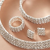 economico Parure di gioielli-I monili nuziali 5 set Acciaio inossidabile Anelli 1 collana 1 bracciale Orecchini Per donna Personalizzato Moda Artistico Classico Prezioso Di forma geometrica Parure di gioielli Per Natale Strada
