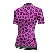 billiga Tröjor för kvinnor-Dam Cykeltröja Kortärmad Cykel Tröja Överdelar med 3 bakfickor Bergscykling Vägcykling Torkar snabbt Andningsfunktion Snabb tork Fuktabsorberande Gul Rosa Röd Leopard sporter Kläder