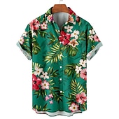billiga Tropiska växter-Herr Blommig Leopard Landskap Skjorta Hawaii skjorta Aloha skjorta Kort ärm Skjorta Nedvikt Mode Designer Ledigt Utomhus Gata Ledigt Vit Gul Marinblå 3D-tryck S M L