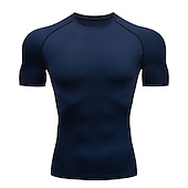 お買い得  メンズ アクティブ T シャツ &amp; タンクトップ-男性用 コンプレッション・シャツ ランニングＴシャツ 半袖 Tシャツ スポーツ 夏 高通気性 速乾性 吸汗性 ソフト ジムトレーニング ランニング アクティブトレーニング スポーツウェア アクティブウェア ストライプ バイオレット ブラック ホワイト