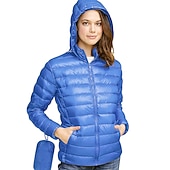 levne Puffer Jackets-dámská bunda s kapucí turistická péřová bunda duckdown zimní outdoor celorozepínací mikina s kapucí zateplená sbalitelná větruodolná ultra lehká (ul) bunda kabát top kemping lyže / snowboard rybaření červená modrá