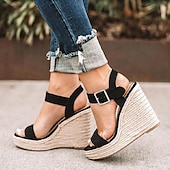 billige Uformelle sandaler-brunfarget semsket kilesandaler for kvinner med ankelstropp og espadrillesåle - uformelle sommerplattformsko for hverdagsbruk
