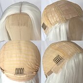baratos Perucas Sintéticas sem Touca-Perucas de cabelo de onda longa e solta cor branca perucas sintéticas de fibra resistente ao calor sem cola para moda feminina linha de cabelo natural perucas de festa de natal