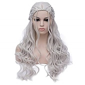 economico Parrucche dei personaggi dei film-daenerys targaryen parrucche parrucche argentate per donna parrucca lunga intrecciata parrucche per festa parrucche carnevale