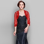 voordelige bruiloft gast wraps-Zwarte Shrugs Bolero Kant Tulle Bruids Feest Avond Elegante Moeder Wrap Met Beading Voor Formele Feest Avond Evenement Lente  Zomer jurk om indruk te maken