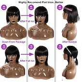 abordables Perruques Synthétiques Sans Bonnet-perruque winona ryder perruques bob courtes cheveux humains 8 pouces cheveux vierges aucun avant de lacet droites courtes perruques bob de cheveux humains pour les femmes noires remy perruque noire