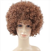 olcso Party Parókák-karneváli parókák molett yaki afro göndör bob paróka közepes hosszúságú barna szintetikus haj férfi nő gyerekek aranyos cosplay piros színű karneváli parókák halloween parókák