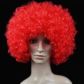 olcso Party Parókák-karneváli parókák molett yaki afro göndör bob paróka közepes hosszúságú barna szintetikus haj férfi nő gyerekek aranyos cosplay piros színű karneváli parókák halloween parókák