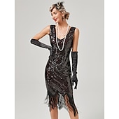 cheap Dresses-Roaring 20s 1920s Cocktail Dress Flapper Dress Dress Masquerade Normal The Great Gatsby Charleston Wedding Guest Sequins Tassel Fringe Women&#039;s Halloween Carnival Masquerade Carnival Wedding Wedding