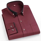 preiswerte Button-Down-Hemden für Herren-Herren Oberhemd Hemd Bügelfreies Hemd Solide / einfarbig Hochzeit Wein Schwarz Weiß Rosa Langarm Umlegekragen Ganzjährig Bekleidung
