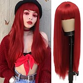 billige Karnevalsparykker-Kaneles halv svart halv grønn parykk lang rett hår med bangs cosplay naturlig bølgete parykk jenter cosplay fest show Halloween parykker