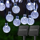 ieftine Alimentare Energie Solară-Pachet de 2 lumini solare cu glob de cristal, 10 m 100 leduri și 6 m 60 leduri lumini rezistente la apă în aer liber de Crăciun, grădină, fereastră, decorare petrecere