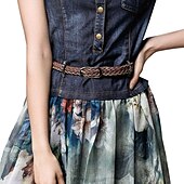 levne Denimové šaty-Dámské Džínové šaty Swingové šaty Moderní šaty Maxi dlouhé šaty Džínovina stylové Elegantní Formální Venkovní Denní Do V Slátanina Výšivka Krátký rukáv Léto Jaro Podzim 2023 Běžný Černá Vodní modrá