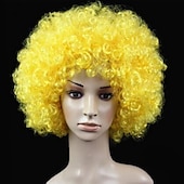 olcso Party Parókák-karneváli parókák molett yaki afro göndör bob paróka közepes hosszúságú barna szintetikus haj férfi nő gyerekek aranyos cosplay piros színű karneváli parókák halloween parókák