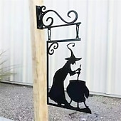levne Halloween venkovní dekorace-halloween čarodějnický kotel silueta nástěnná výzdoba - venkovní kovový čarodějnický kotlík nástěnná ozdoba, halloween strašidelná závěsná kovová nástěnná cedule pro dekorace na zahradní párty