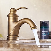 abordables Clásico-Grifo monomando para baño, cascada/juego central de un orificio de latón, grifo de lavabo de baño tradicional de latón que contiene agua fría y caliente