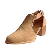 voordelige Enkel laarzen-dames enkellaarsjes met blokhak en bruine suède uitsparingen - perfect voor casual uitjes, lente- en herfstmode en stijlvolle dagelijkse kleding