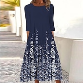 economico Abiti casual floreali-Per donna Vestito longuette Abito casual Vestito a trapezio Essenziale Esterno Da mare Giornaliero Standard Floreale Ditsy floreale Manica a 3/4 Girocollo Blu marino Estate Primavera