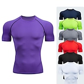 お買い得  メンズ アクティブ T シャツ &amp; タンクトップ-男性用 コンプレッション・シャツ ランニングＴシャツ 半袖 Tシャツ スポーツ 夏 高通気性 速乾性 吸汗性 ソフト ジムトレーニング ランニング アクティブトレーニング スポーツウェア アクティブウェア ストライプ バイオレット ブラック ホワイト