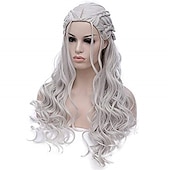 economico Parrucche dei personaggi dei film-daenerys targaryen parrucche parrucche argentate per donna parrucca lunga intrecciata parrucche per festa parrucche carnevale