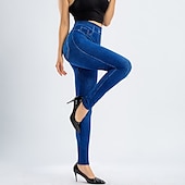 olcso Sima leggings-női divatos harisnya leggings bokáig érő nadrág alkalmi hétvégi rugalmas egyszínű pocakkontroll popsi emelő magas derék vékony kék 2xl