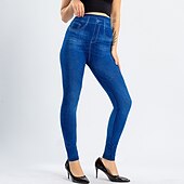 olcso Sima leggings-női divatos harisnya leggings bokáig érő nadrág alkalmi hétvégi rugalmas egyszínű pocakkontroll popsi emelő magas derék vékony kék 2xl