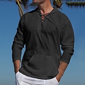 preiswerte Freizeithemden für Herren-Herren Hemd Sommerhemd Strandhemd Feste Farbe Strasse Casual Schwarz Weiß Blau Khaki Langarm Mit Kapuze Sommer Bekleidung
