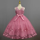 abordables Robes à Fleurs pour Filles-Enfants Fille Robe de demoiselle d&#039;honneur Robe Couleur Pleine Sans Manches Utilisation Mariage Soirée Princesse Doux Coton Maxi Robe de princesse rose Robe Trapèze Robe de demoiselle d&#039;honneur Et