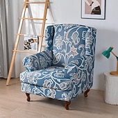cheap Armchair Cover &amp; Armless Chair Cover-1 Set of 2 Pieces Stretch Wingback Chair Cover Floral Printed Wing Chair Slipcovers Spandex Fabric Wingback Armchair Covers with Elastic Bottom for Living Room Bedroom Decor