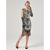 economico Abiti degli anni '20-Anni Ruggenti Anni 1920 Lunghezza al ginocchio Vestito Abito Flapper Abito da Ballo Normale Cortissima Il grande Gatsby Charleston Invitato al matrimonio Paillettes Frangia con nappe Scollo Tondo