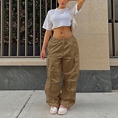 cheap Women&#039;s Cargo Pants-Women&#039;s Cargo Pants Pants Trousers Baggy Pants Fashion Low Waist Solid Color Pocket Baggy Quick Dry Inelastic Causal Black White Pink Khaki Spring, Fall, Winter, Summer Loose Fit