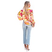 cheap Women&#039;s Graphic Tops-Women&#039;s Shirt Blouse Fashion Buttons Print Long Sleeve Regular Tops Shirt Collar Casual Blue Purple Green Gray Spring &amp;  Fall