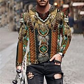 Men's Unisex Graphic Prints T Shirt Long Sleeve T shirt 3D Print Crew Neck Shirt Sports Designer Basic Outdoor Street Daily Brown Spring &  Fall Clothing Apparel S M L XL XXL 3XL3