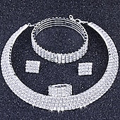 economico Parure di gioielli-I monili nuziali 5 set Acciaio inossidabile Anelli 1 collana 1 bracciale Orecchini Per donna Personalizzato Moda Artistico Classico Prezioso Di forma geometrica Parure di gioielli Per Natale Strada