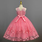 abordables Robes à Fleurs pour Filles-Enfants Fille Robe de demoiselle d&#039;honneur Robe Couleur Pleine Sans Manches Utilisation Mariage Soirée Princesse Doux Coton Maxi Robe de princesse rose Robe Trapèze Robe de demoiselle d&#039;honneur Et