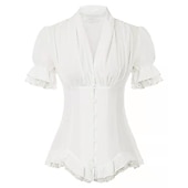 halpa Topit-Rokokoo Viktoriaaninen Keskiaika Pusero / hame Korsetti Viikinki Maria Antonietta Haltia Pitsi Naamiaispuku Naisten Merirosvo Kuninkaallinen Steampunk Halloween Karnevaali Naamiaiset Suoritus