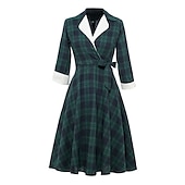 olcso Munkaruhák-női tartán ruha lengő ruha kockás ruha vintage ruha zöld piros hosszú ujjú kockás fűzős téli őszi ing gallér érett téli ruha őszi ruha 2022 s m l xl xxl