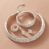 economico Parure di gioielli-I monili nuziali 5 set Acciaio inossidabile Anelli 1 collana 1 bracciale Orecchini Per donna Personalizzato Moda Artistico Classico Prezioso Di forma geometrica Parure di gioielli Per Natale Strada