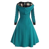 Damskie Sukienka midi Sukienka w kratę Codzienne sukienki Sukienka ołówkowa Moda Zimowe ubranie Urlop Codzienny Luźna Kratka Kolorowy blok Długi rękaw Kaptur Czarny Czerwony Wiosna Jesień Zima tanie Sukienki koszulowe-Damskie Sukienka midi Sukienka w kratę Codzienne sukienki Sukienka ołówkowa Moda Zimowe ubranie Urlop Codzienny Luźna Kratka Kolorowy blok Długi rękaw Kaptur Czarny Czerwony Wiosna Jesień Zima