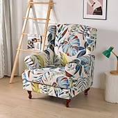 cheap Armchair Cover &amp; Armless Chair Cover-1 Set of 2 Pieces Stretch Wingback Chair Cover Floral Printed Wing Chair Slipcovers Spandex Fabric Wingback Armchair Covers with Elastic Bottom for Living Room Bedroom Decor