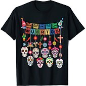 Sugar Skull Mexican T-shirt Anime Cartoon Anime Mexico Independence Day Day of the Dead For Couple's Men's Women's Adults' Hot Stamping4