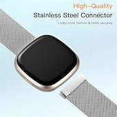 billige Fitbit klokkebånd-Reim til Smartklokke Kompatibel med Fitbit Versa 4 Sense 2 Versa 3 Sense Rustfritt stål Smartklokke Stropp Pustende Støtsikker Milanesisk rem Erstatning Armbånd