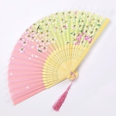 preiswerte Hausbedarf-Faltfächer im Vintage-Stil, Seiden-Faltfächer, chinesisches japanisches Muster, Kunsthandwerk, Geschenk, Heimdekoration, Ornamente, Tanz-Handfächer, 17,8 cm