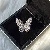 economico Anelli-anello autunno matrimonio geometrico argento strass lega farfalla elegante semplice lusso 1 pz / donna / anello aperto / un orecchino / anello regolabile vestito per stupire 2025