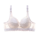 abordables Sujetadores y bralettes-Sujetadores de encaje para mujer, sujetadores acolchados, sujetadores con aros, tirantes desmontables, copa 3/4, escote en V, transpirables, push up, encaje, color puro, gancho&amp;amp;Conjuntos casuales