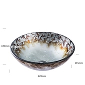 economico Lavabi da appoggio-set lavabo rotondo da bagno 16,5 &quot;x 5,7&quot;, lavandino artistico lavabo con motivo dorato finitura in vetro temperato lavabo artistico sopra lavabo lavabo in ottone