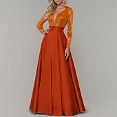 cheap PINK-A-Line Evening Gown Elegant Dress Prom Birthday Floor Length Long Sleeve V Neck Fall Wedding Guest Satin with Pleats Sequin 2025