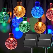 ieftine Alimentare Energie Solară-Pachet de 2 lumini solare cu glob de cristal, 10 m 100 leduri și 6 m 60 leduri lumini rezistente la apă în aer liber de Crăciun, grădină, fereastră, decorare petrecere