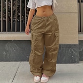 cheap Women&#039;s Cargo Pants-Women&#039;s Cargo Pants Pants Trousers Baggy Pants Fashion Low Waist Solid Color Pocket Baggy Quick Dry Inelastic Causal Black White Pink Khaki Spring, Fall, Winter, Summer Loose Fit