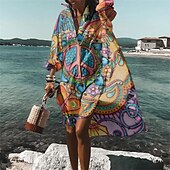 cheap Shirt Dresses-Women&#039;s Shirt Dress Casual Dress Swing Dress Midi Dress Outdoor Winter Dress Daily Fashion Stylish Shirt Collar Rolled Cuff High Low dress Long Sleeve Summer Spring Fall 2023 Loose Fit